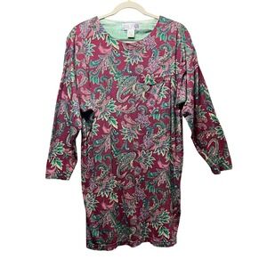 Sarah Spencer‎ Dress Paisley Print Long Sleeve Vintage Tunic Dress Size M 90s